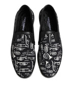 Black Slip On Printed Men Loafers Shoes