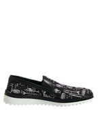 Black Slip On Printed Men Loafers Shoes