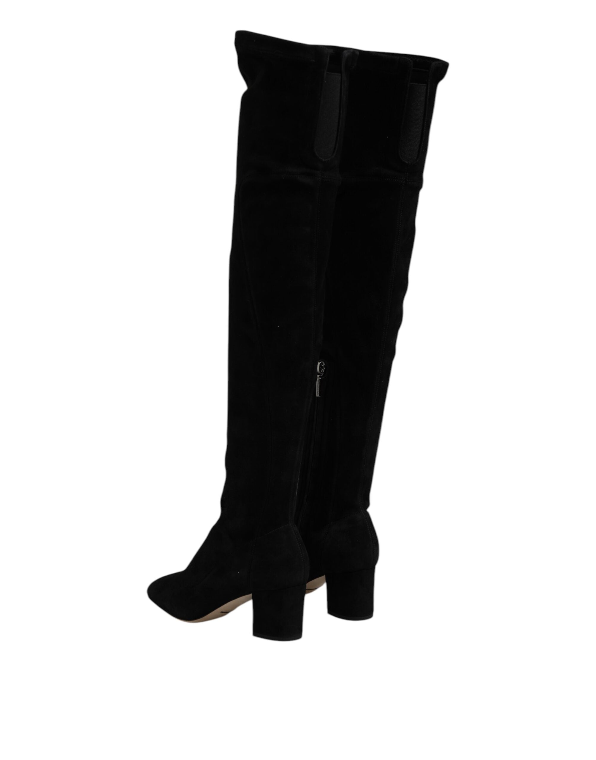 Black Suede Leather Knee High Boots Shoes