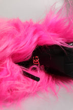 Pink Faux Fur Leather High Heels Boots Shoes
