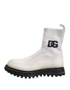 White Beige DG Logo Mid Calf Boots Shoes