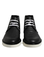 Black White Leather Ankle Boots Shoes