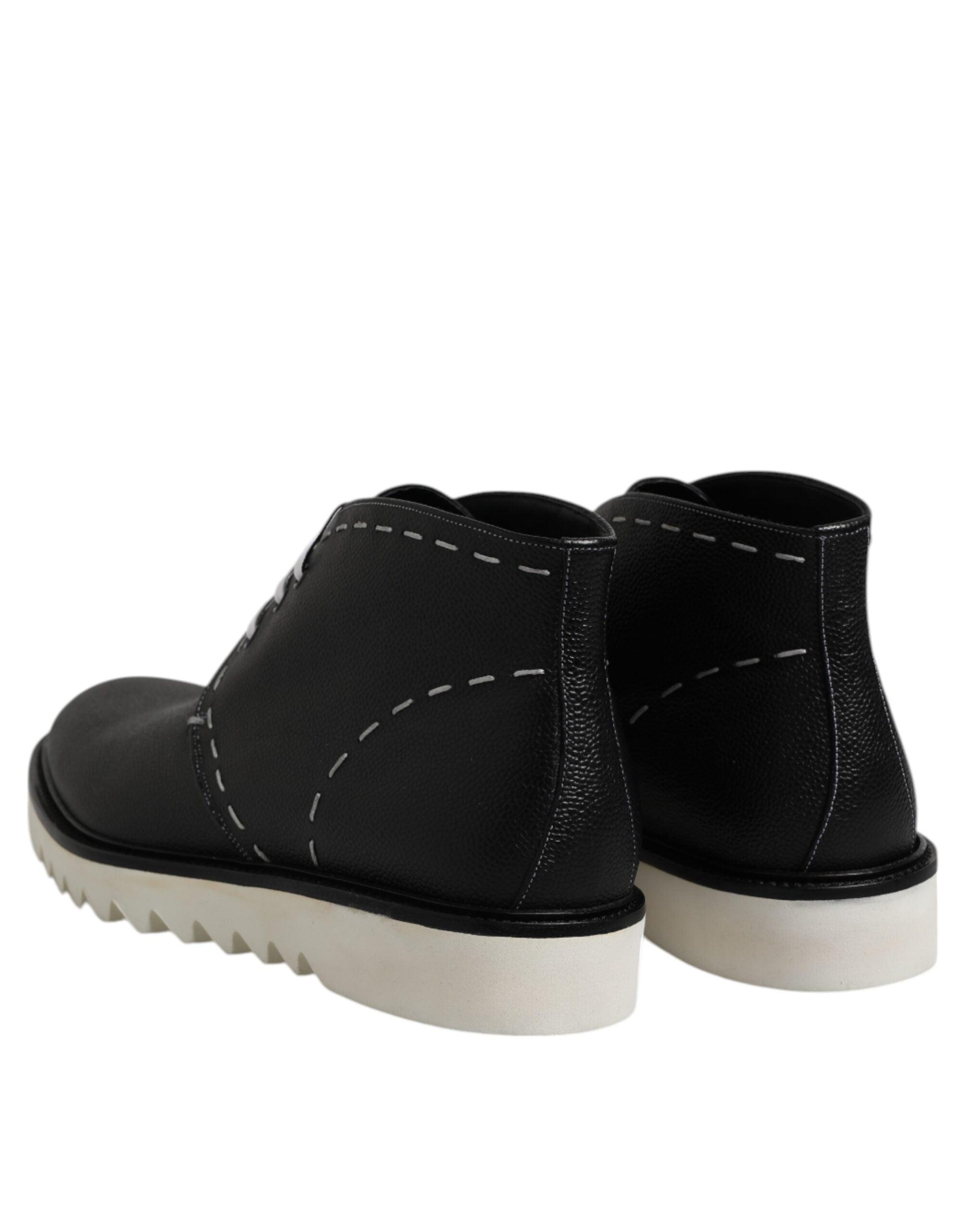 Black White Leather Ankle Boots Shoes