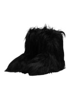 Black Faux Fur Mid Calf Boots Shoes