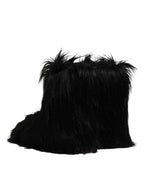 Black Faux Fur Mid Calf Boots Shoes