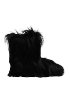 Black Faux Fur Mid Calf Boots Shoes