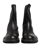 Black Leather Mid Calf Boots Flats Shoes