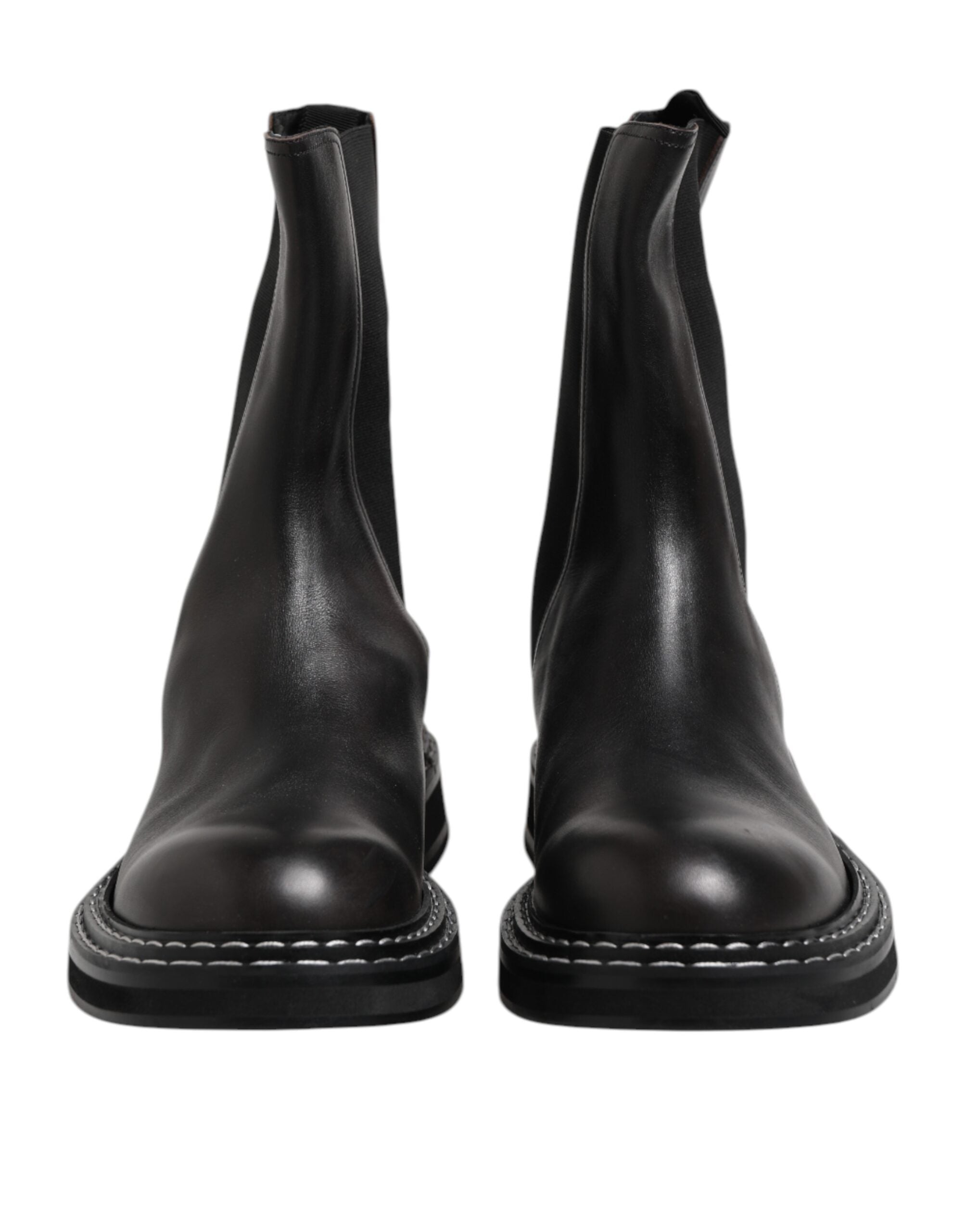 Black Leather Mid Calf Boots Flats Shoes