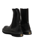 Black Leather Mid Calf Boots Flats Shoes