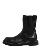 Black Leather Mid Calf Boots Flats Shoes