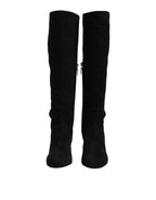 Black Suede Leather Knee High Boots Shoes