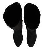 Black Suede Leather Knee High Boots Shoes