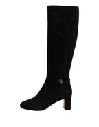 Black Suede Leather Knee High Boots Shoes