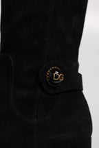 Black Suede Leather Knee High Boots Shoes