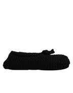 Black Wool Slip On Flats Ballerina Shoes