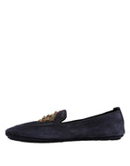 Blue Suede Crown Crystal Loafers Dress Shoes