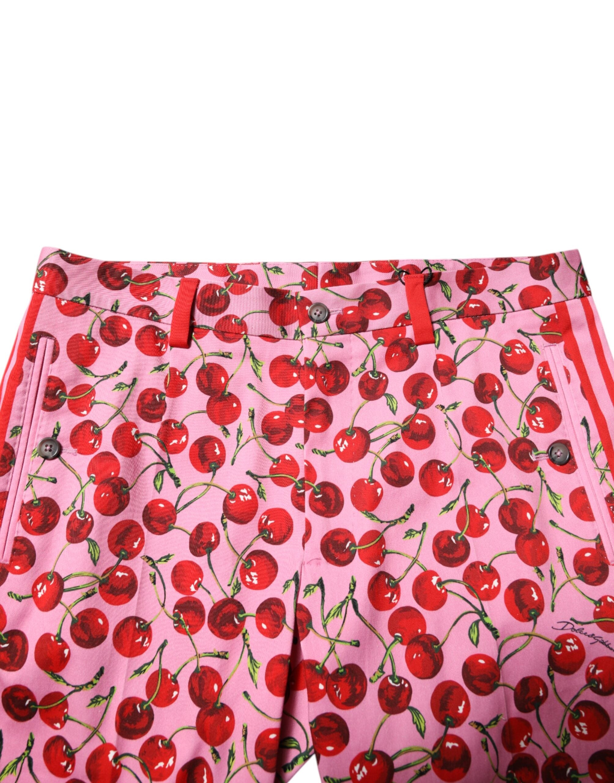 Pink Cherry Print Cotton Dress Pants