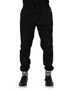Black Cotton Logo Tape Men Jogger Pants