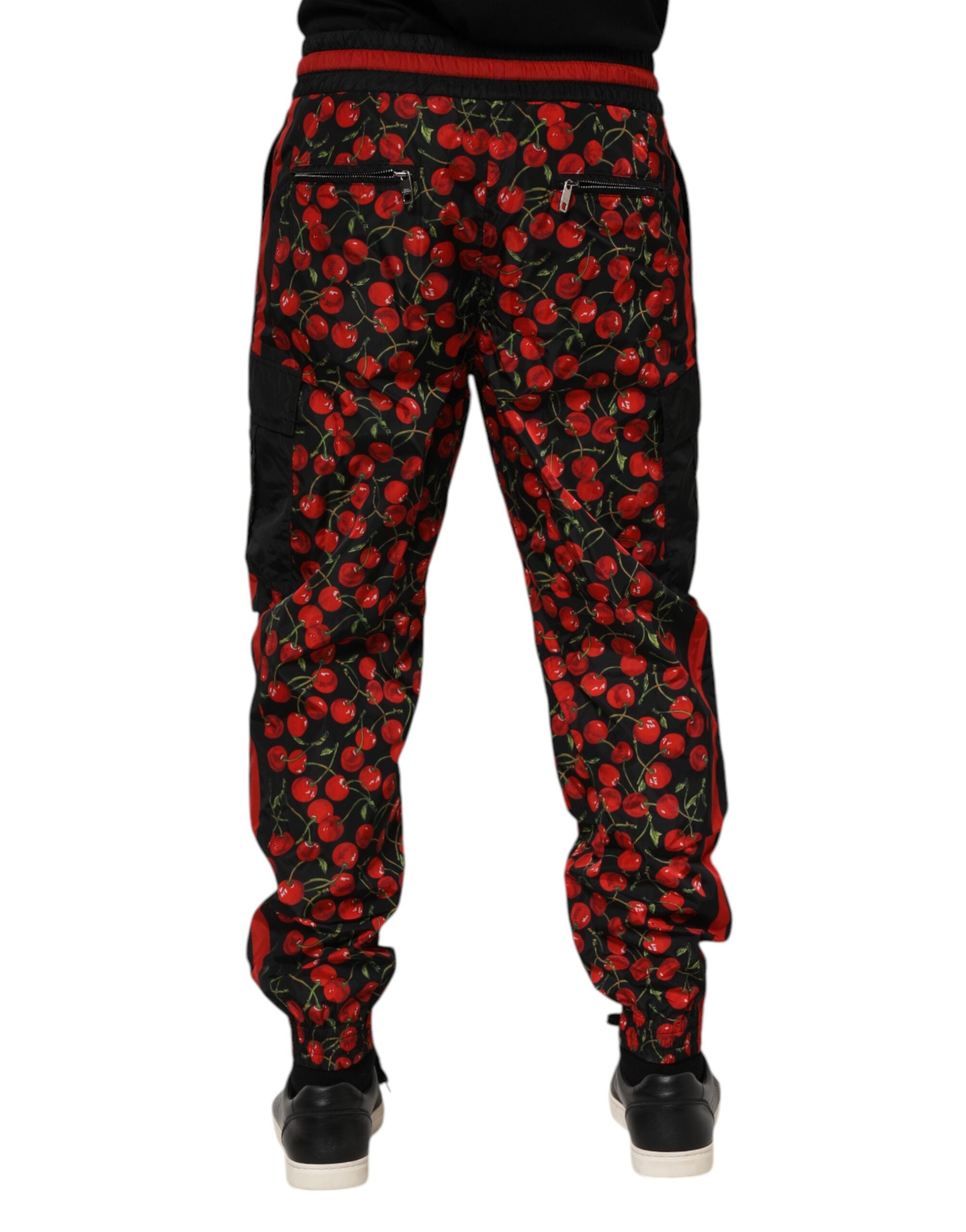 Black Red Cherry Print Men Sweatpants Pants