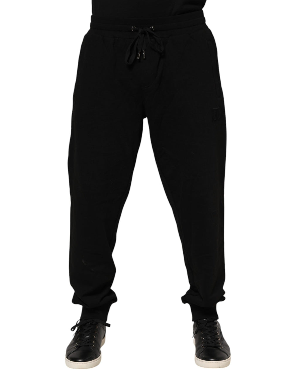 Black Cotton Logo Tape Men Jogger Pants