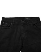 Black Cotton Logo Plaque Slim Fit Denim Jeans
