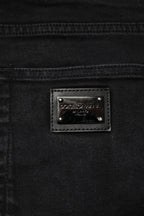 Black Cotton Logo Plaque Slim Fit Denim Jeans