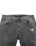 Gray Cotton Logo Plaque Men Denim Jeans