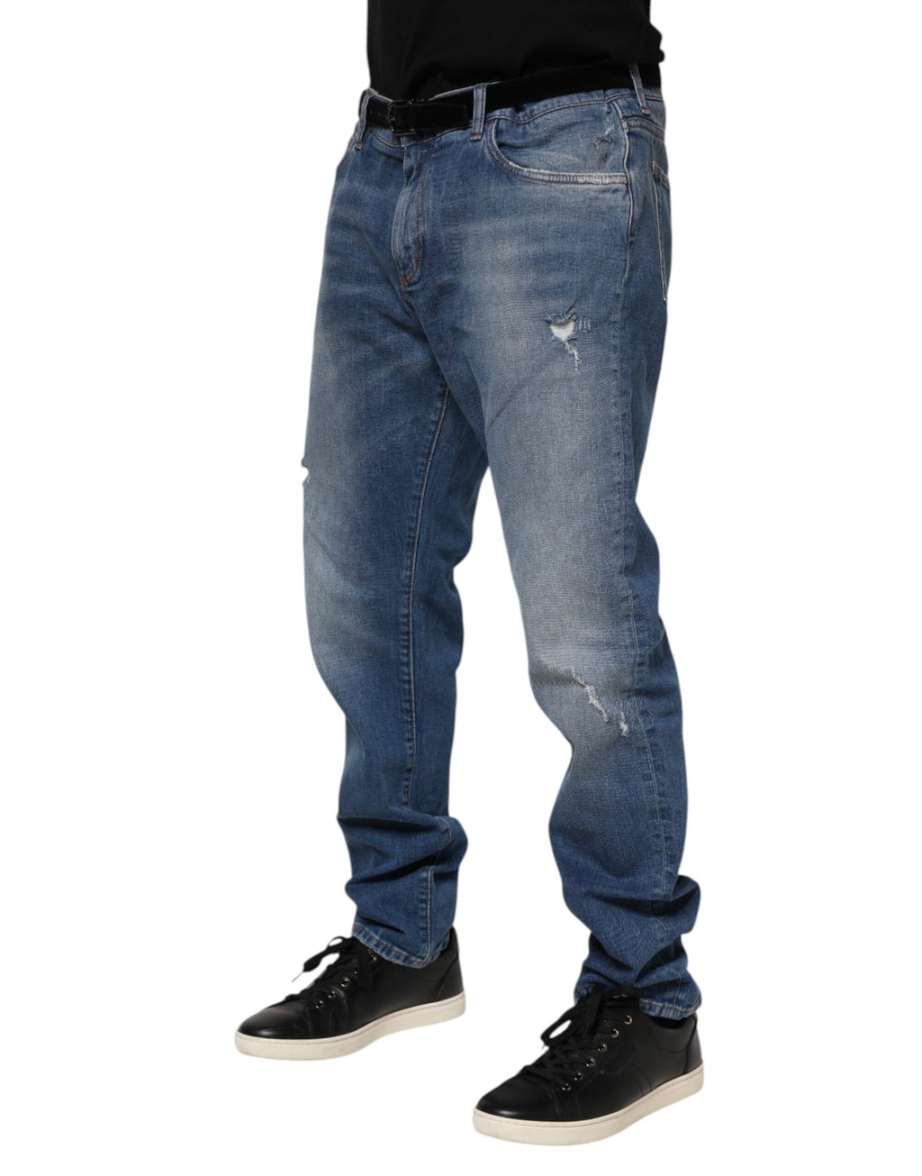 Blue Washed Cotton Logo Plaque Denim Jeans