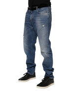Blue Washed Cotton Logo Plaque Denim Jeans