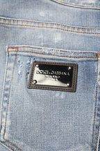 Blue Cotton Tattered Slim Fit Men Denim Jeans