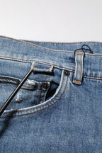 Blue Cotton Tattered Skinny Logo Denim Jeans