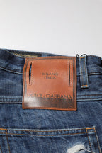 Blue Cotton Tattered Tapered Men Denim Jeans