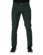 Green Cotton Corduroy Skinny Pants