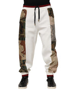 White Patchwork Mens Jogger Pants