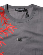 Gray Cotton Coral Print Logo Plaque T-shirt