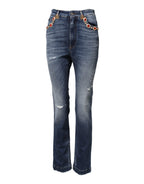 Blue Rhinestone Embellished Denim Jeans