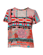 Multicolor Print Short Sleeves Women Blouse Top