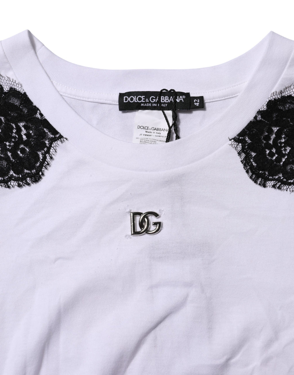 White Floral Lace DG Detailing Top T-shirt