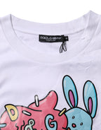 White Cotton Graphic Print Crew Neck T-shirt