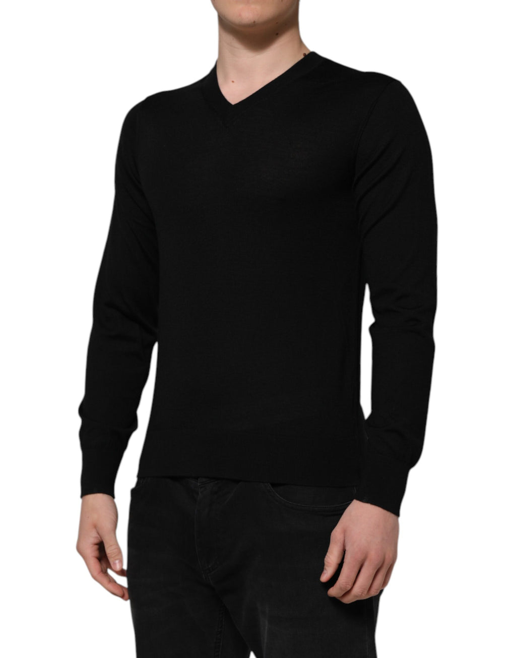 Black Cashmere Crewneck Men Pullover Sweater