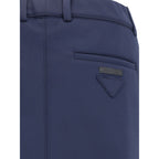 Blue Polyester Casual Pants