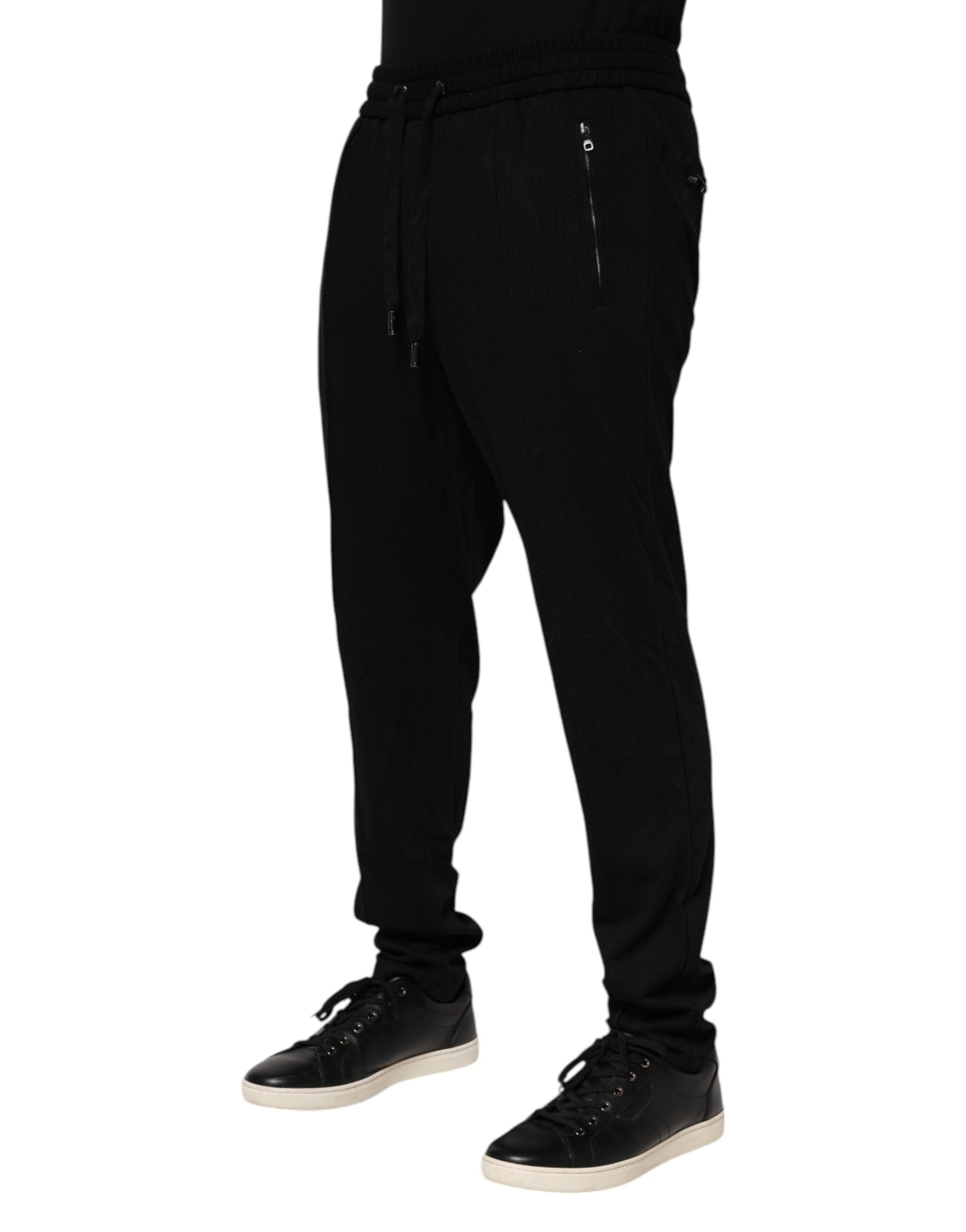 Black Viscose Skinny Logo Men Jogger Pants