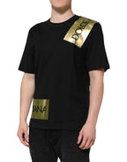 Black Logo Tape Cotton Men Crew Neck T-shirt