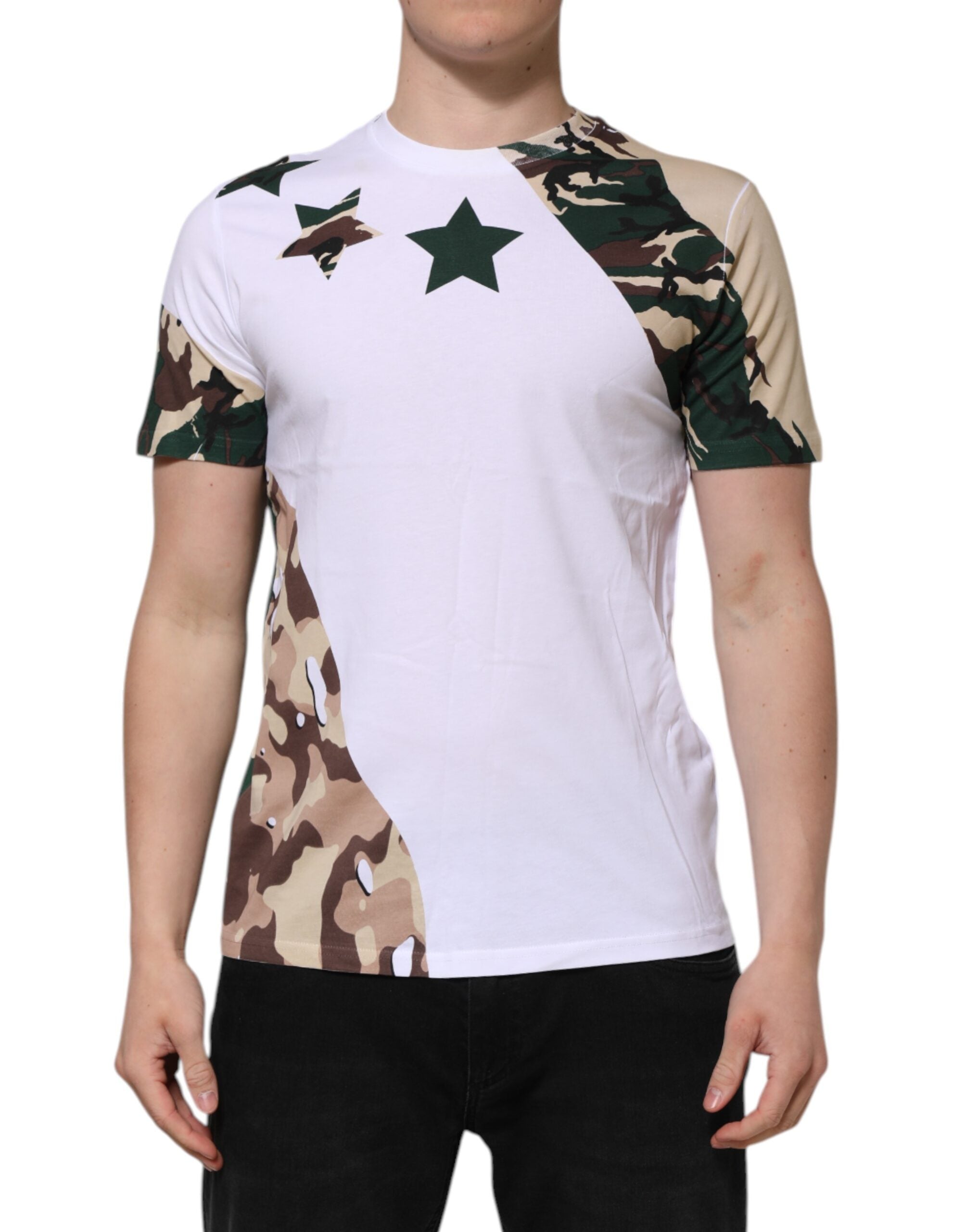 White Camouflage Cotton Men Crew Neck T-shirt