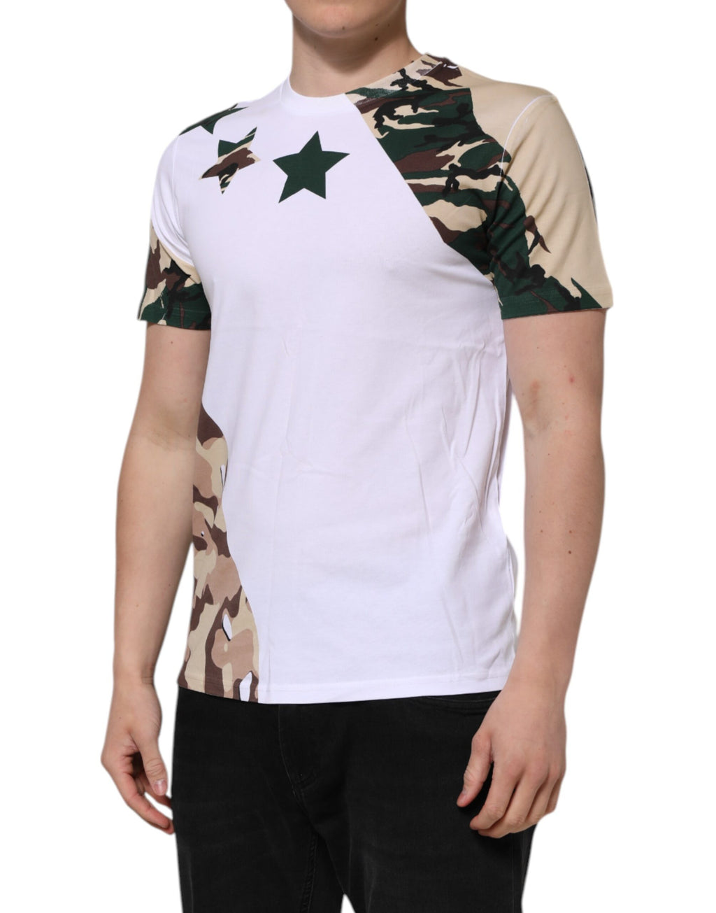 White Camouflage Cotton Men Crew Neck T-shirt