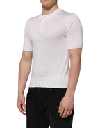 White Silk Short Sleeves Men Henley T-shirt