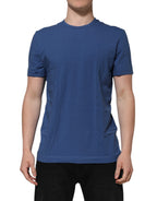 Blue Cotton Men Round Neck Underwear T-shirt