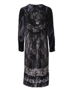 Black Floral Viscose Sheath Midi Dress