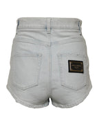 Light Blue Washed Denim Cotton Hot Pants Shorts