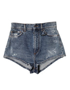 Blue Tattered Denim Cotton Hot Pants Shorts